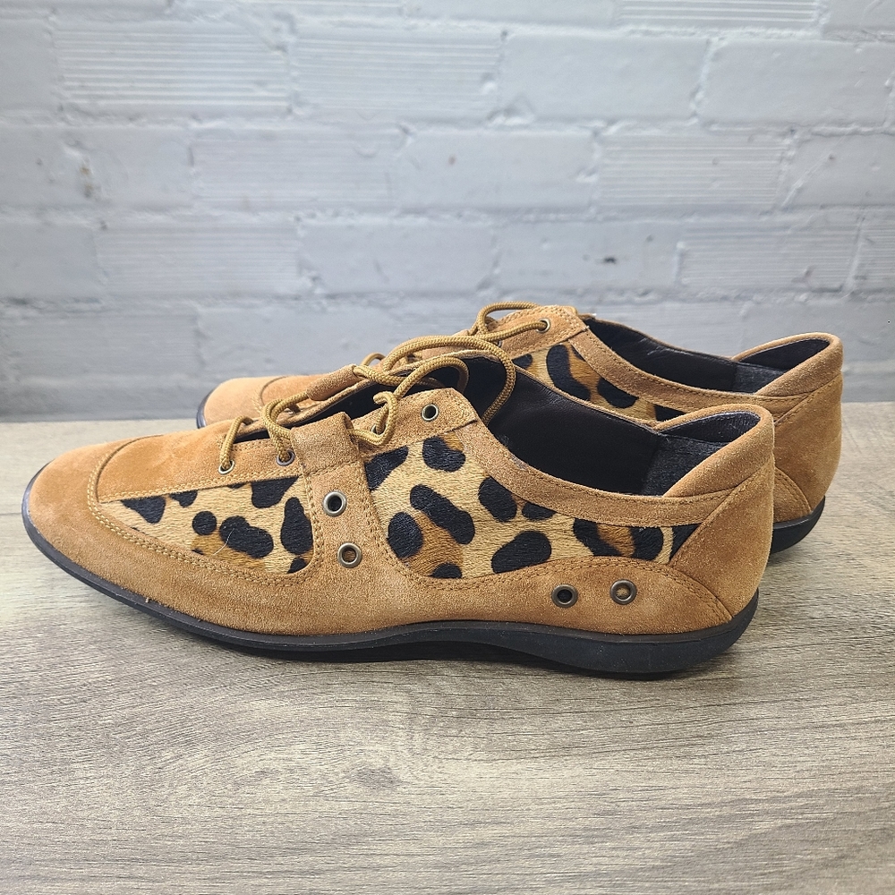 Stuart Weitzman Sneakers Shoes Sz W 10 Leather Pony Hair Cheetah Leopard Print